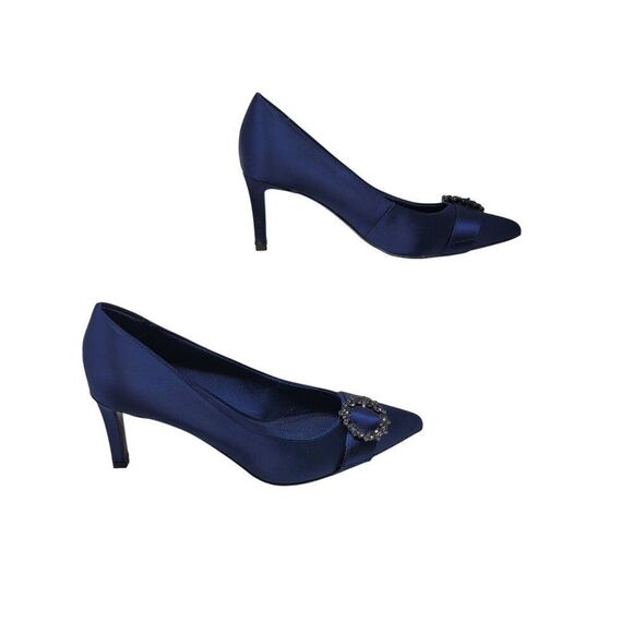 Anne Klein Womens‎ Midnight Blue Satin Pointed-Toe 3" Heels Formal Buckle Sz 9.5 - Picture 7 of 12